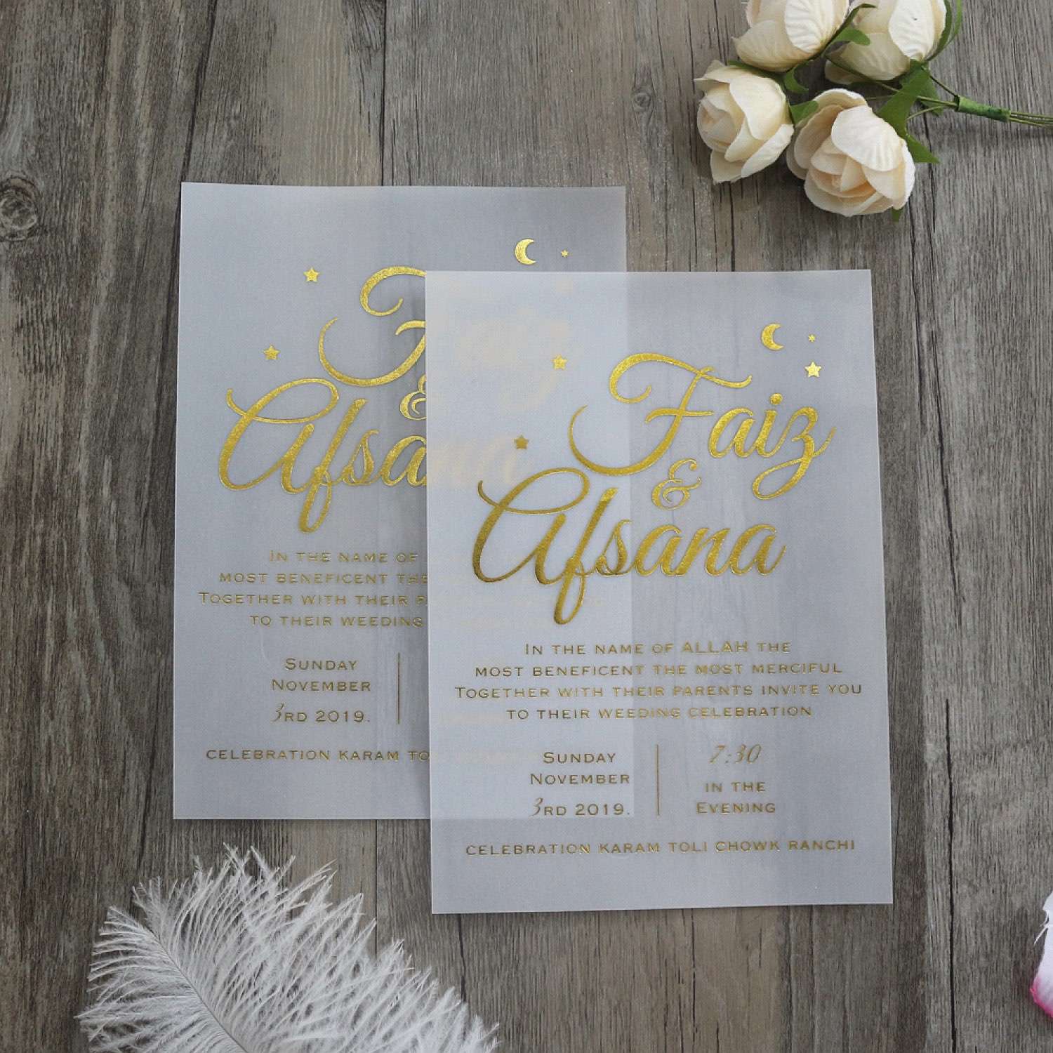 Vellum Paper Wedding Celebration Invitation Card Foil Printing 
